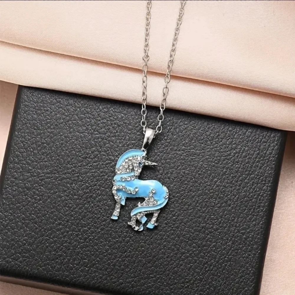 New Girls Blue unicorn pendant necklace
